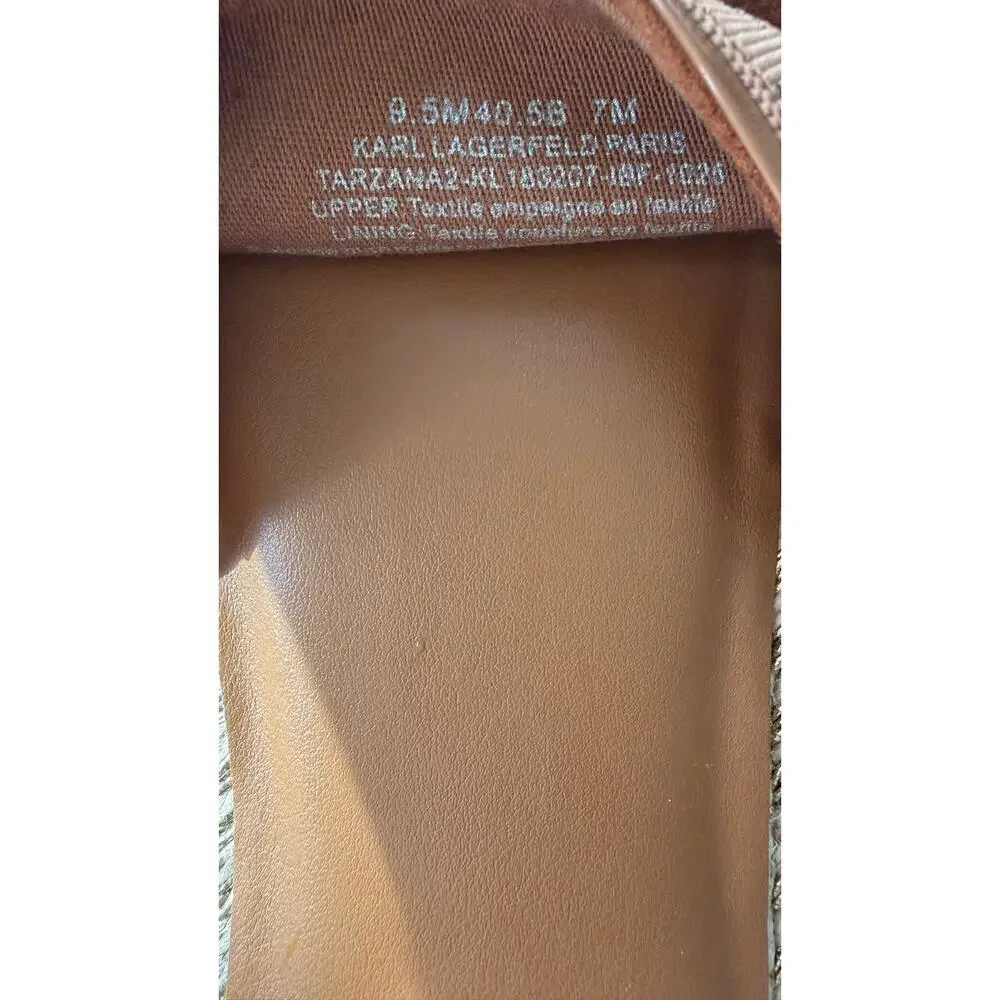Karl Lagerfeld Paris Espadrille Slide Sandals Brown Logo NEW $119